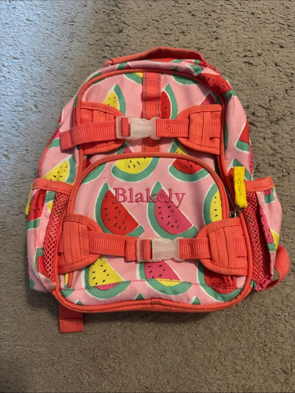 Monogram Blakely Pottery Barn Kids Pink Watermelon Print Backpack